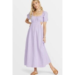 +NEW Billabong On The Coast Puff Sleeves Midi Dress in LILAC BREEZE Size small